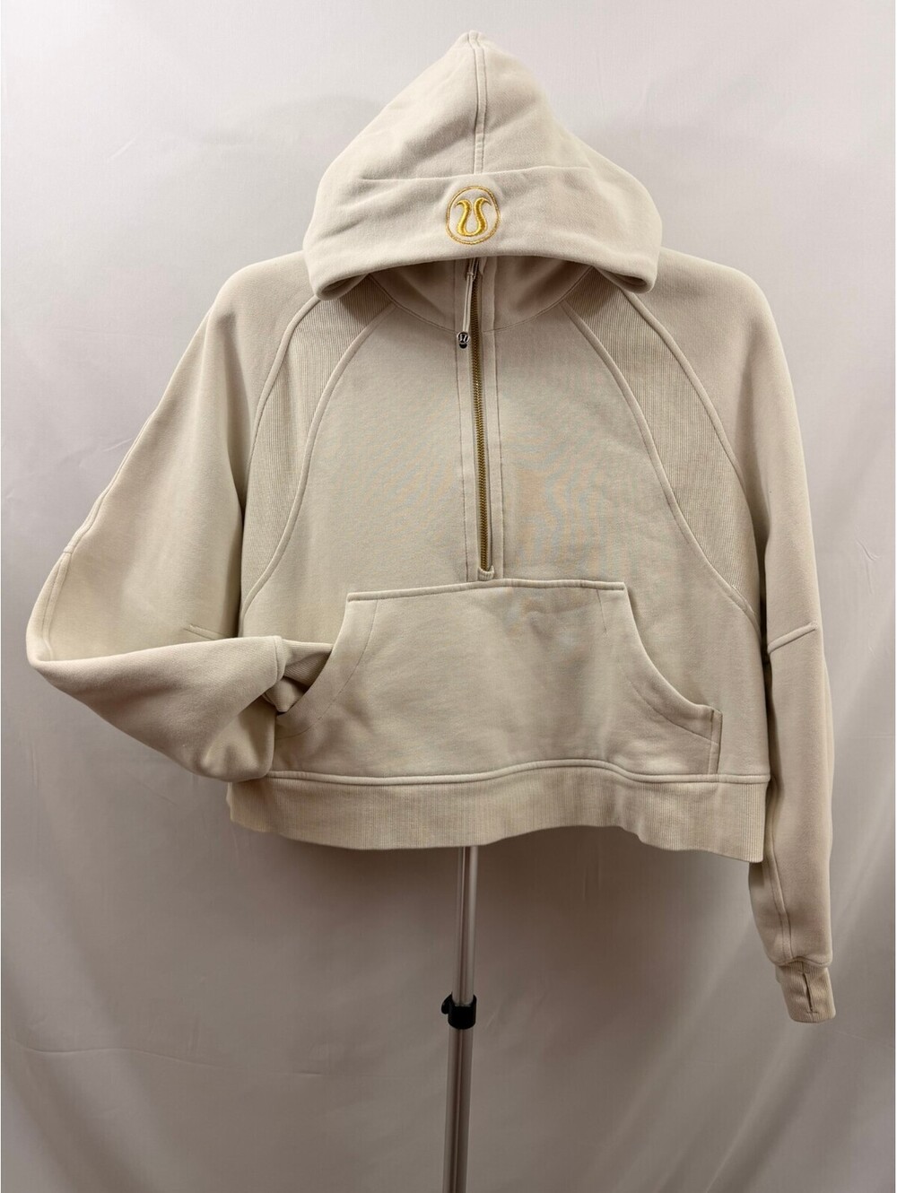 Lululemon Scuba Oversized Half-Zip Hoodie Cream With Gold Zipper and Logo M/L